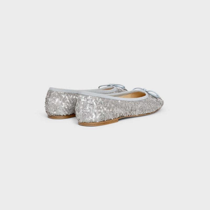 Mokasiny Celine Les Ballerines Ballerina With Triomphe Laces In Sequins Strieborne | CL-592536