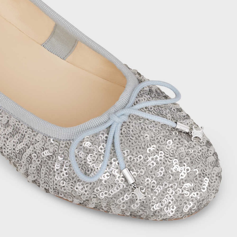 Mokasiny Celine Les Ballerines Ballerina With Triomphe Laces In Sequins Strieborne | CL-592536