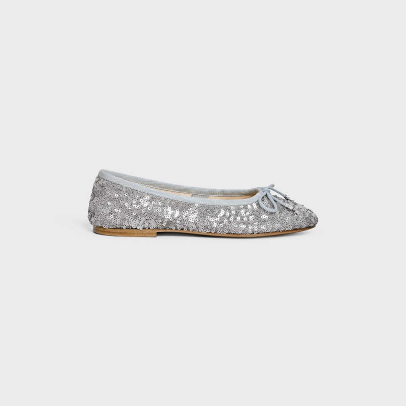 Mokasiny Celine Les Ballerines Ballerina With Triomphe Laces In Sequins Strieborne | CL-592536