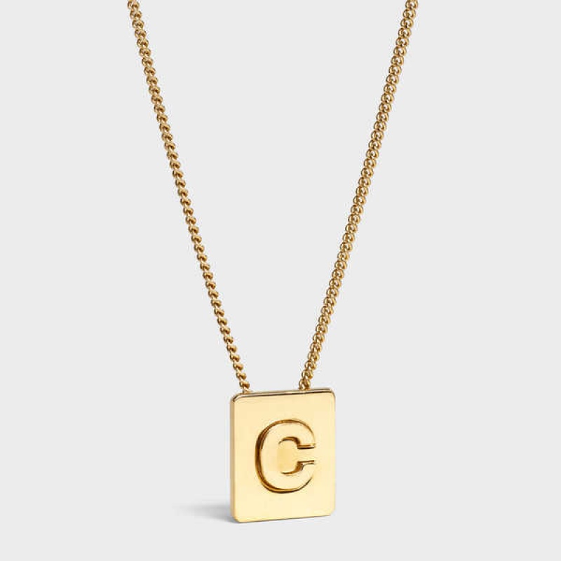 Nahrdelniky Celine Alphabet C In Brass With Gold Finish Zlate | CL-592266