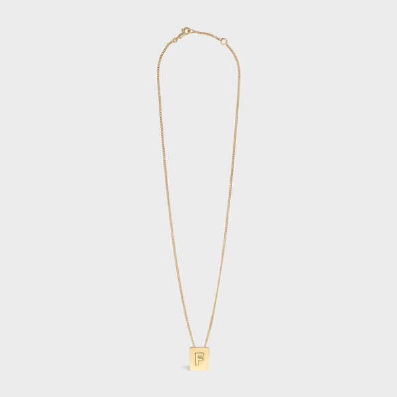 Nahrdelniky Celine Alphabet F In Brass With Gold Finish Zlate | CL-592269