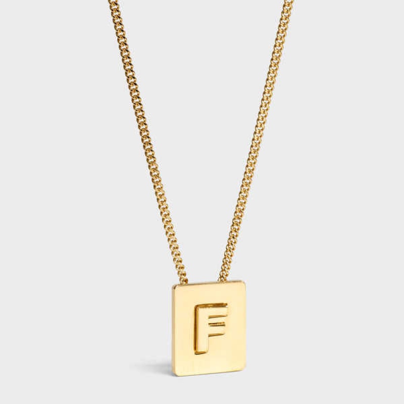 Nahrdelniky Celine Alphabet F In Brass With Gold Finish Zlate | CL-592269