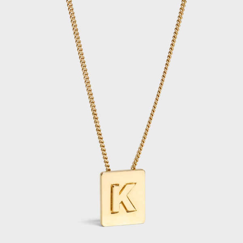 Nahrdelniky Celine Alphabet K In Brass With Gold Finish Zlate | CL-592274