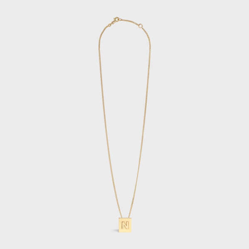 Nahrdelniky Celine Alphabet N In Brass With Gold Finish Zlate | CL-592277