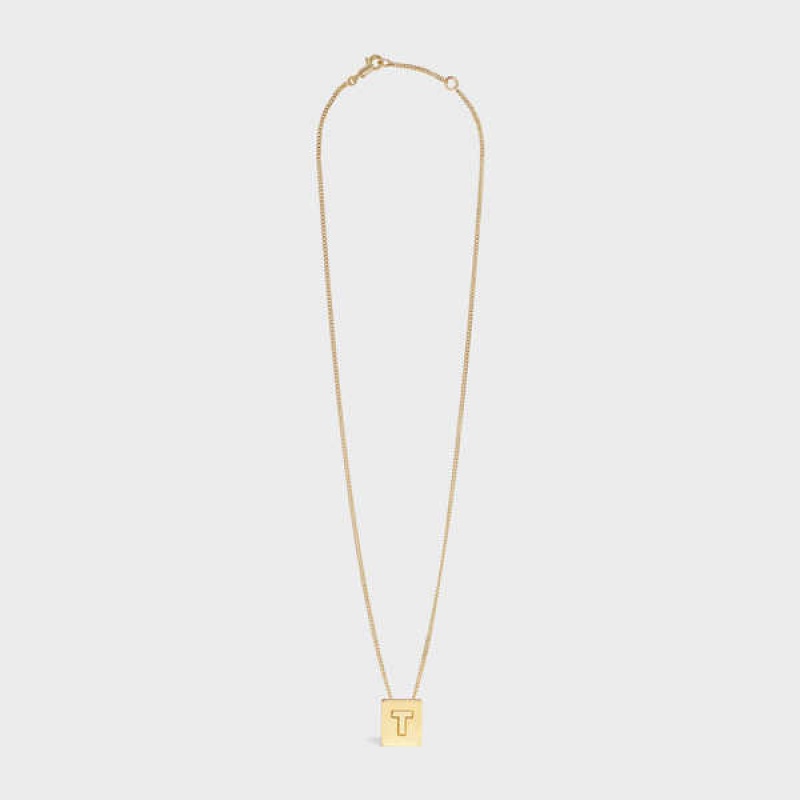 Nahrdelniky Celine Alphabet T In Brass With Gold Finish Zlate | CL-592283