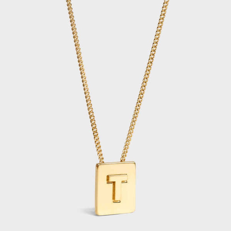 Nahrdelniky Celine Alphabet T In Brass With Gold Finish Zlate | CL-592283