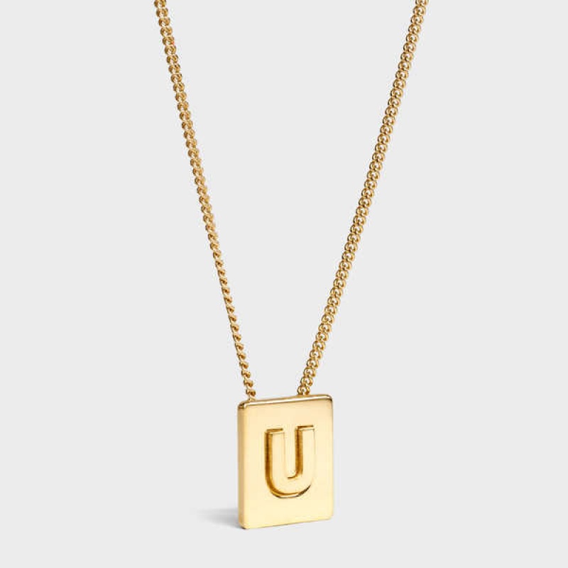 Nahrdelniky Celine Alphabet U In Brass With Gold Finish Zlate | CL-592284