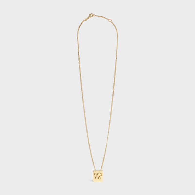 Nahrdelniky Celine Alphabet W In Brass With Gold Finish Zlate | CL-592286