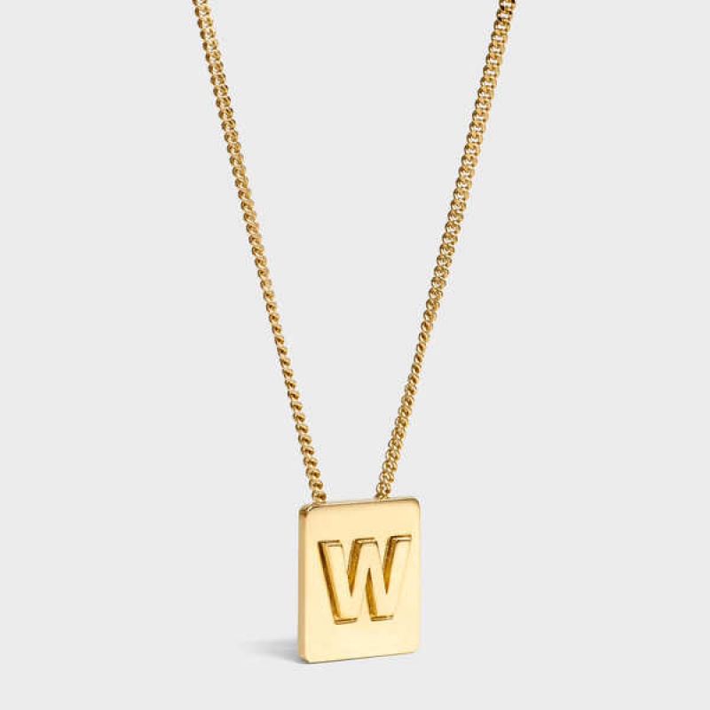 Nahrdelniky Celine Alphabet W In Brass With Gold Finish Zlate | CL-592286