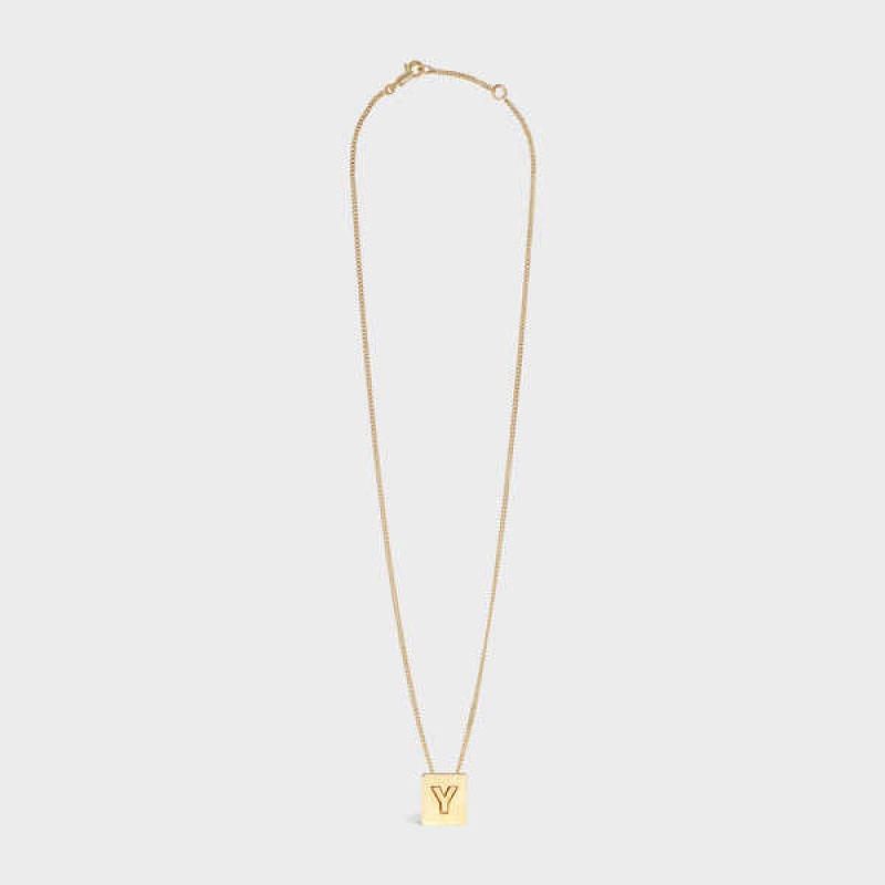 Nahrdelniky Celine Alphabet Y In Brass With Gold Finish Zlate | CL-592288