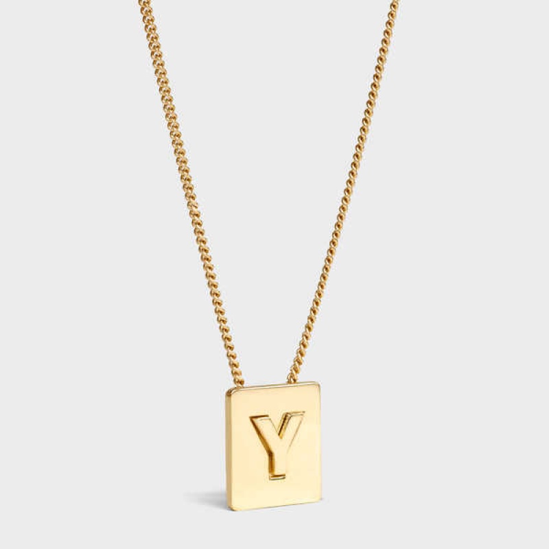 Nahrdelniky Celine Alphabet Y In Brass With Gold Finish Zlate | CL-592288