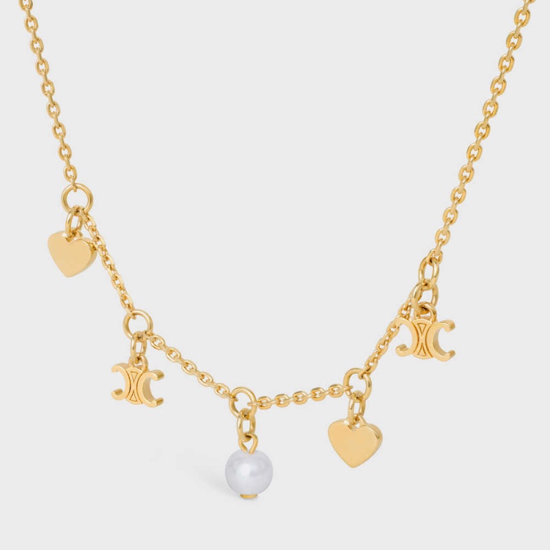 Nahrdelniky Celine CœUr Charms In Brass With Gold Finish And Resin Pearl Zlate Biele | CL-592242