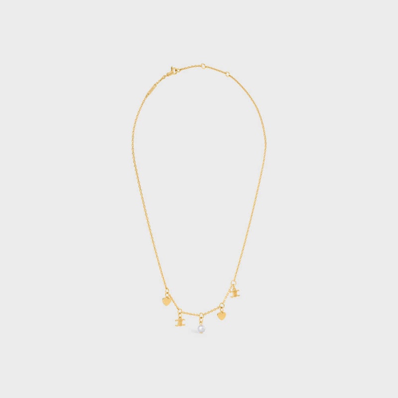 Nahrdelniky Celine CœUr Charms In Brass With Gold Finish And Resin Pearl Zlate Biele | CL-592242