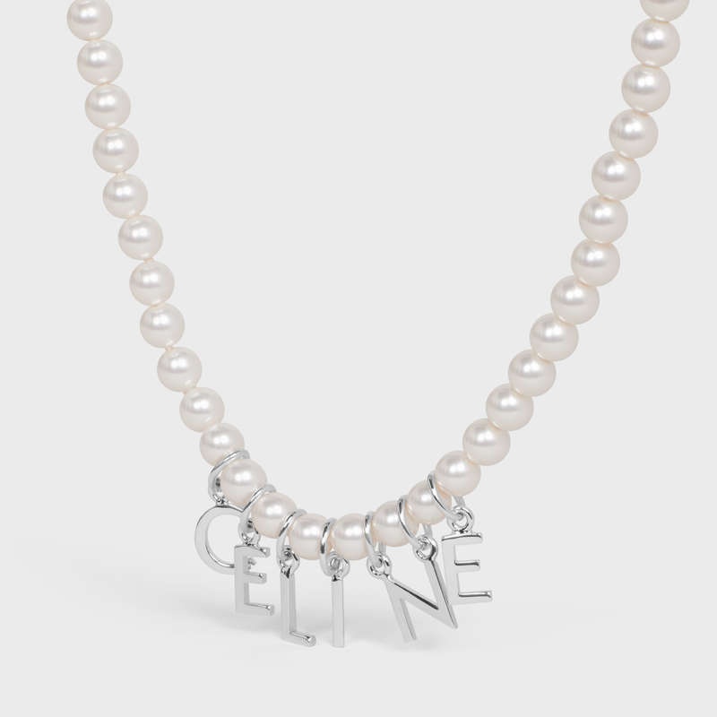 Nahrdelniky Celine Monochroms In Glass Pearls And Brass With Rhodium Finish Biele Strieborne | CL-591662