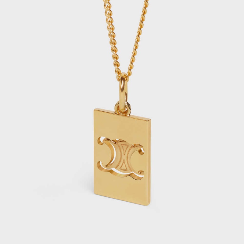 Nahrdelniky Celine Separables Triomphe Interlocked Pendant In Brass With Gold Finish Zlate | CL-592261