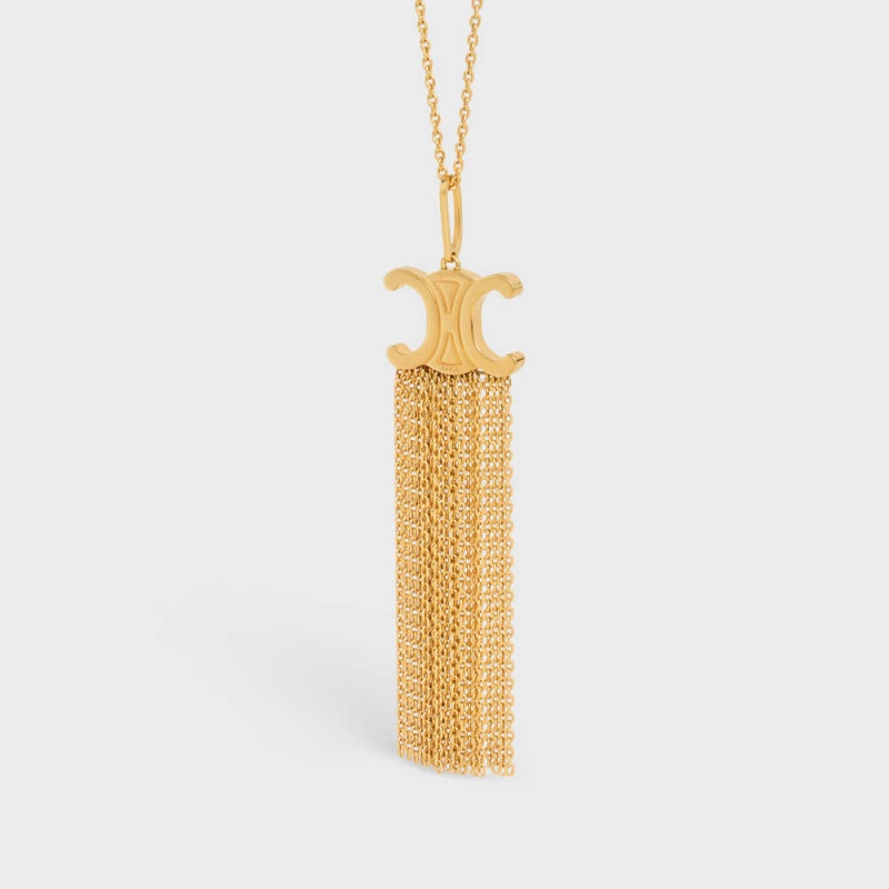 Nahrdelniky Celine Triomphe Folk Fringe Long In Brass With Gold Finish Zlate | CL-592244