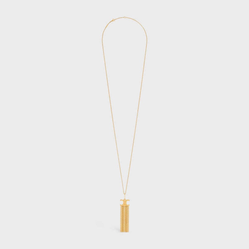 Nahrdelniky Celine Triomphe Folk Fringe Long In Brass With Gold Finish Zlate | CL-592244