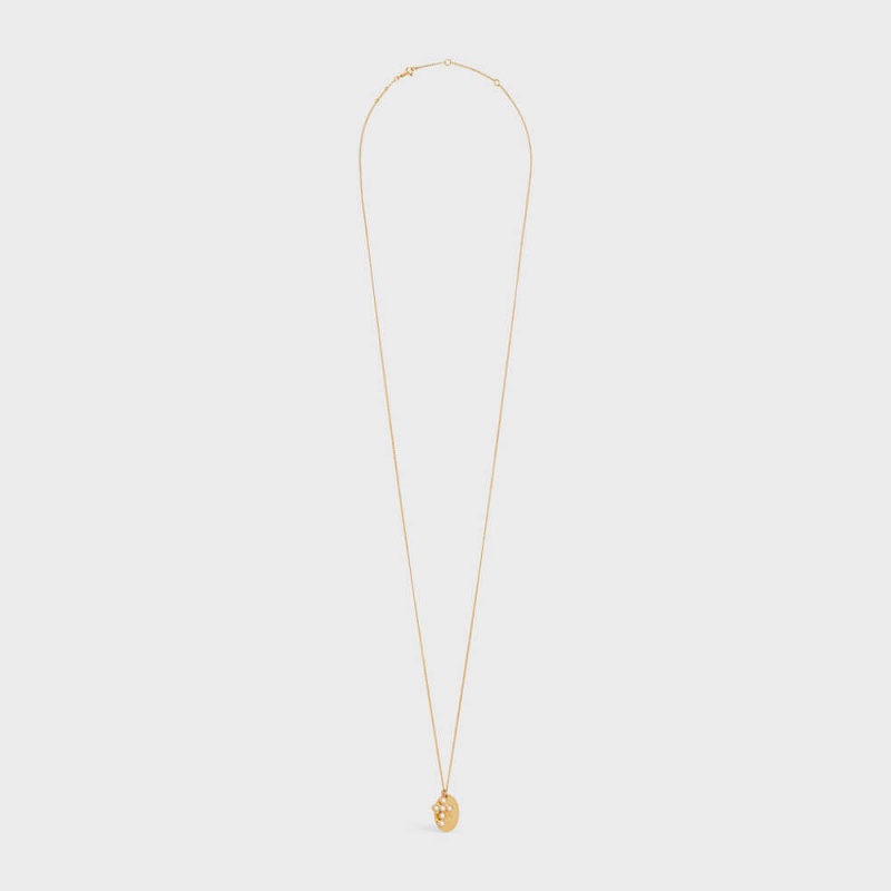 Nahrdelniky Celine Triomphe Folk Pearl In Brass With Gold Finish And Resin Pearls Zlate Biele | CL-592257