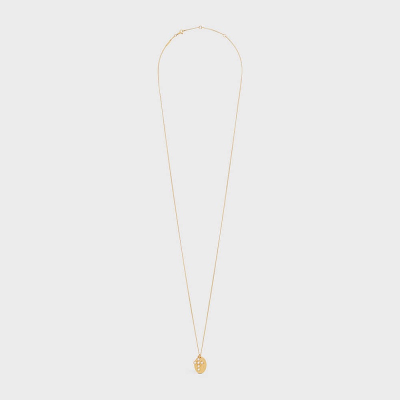 Nahrdelniky Celine Triomphe Folk Pearl In Brass With Gold Finish And Resin Pearls Zlate Biele | CL-592257