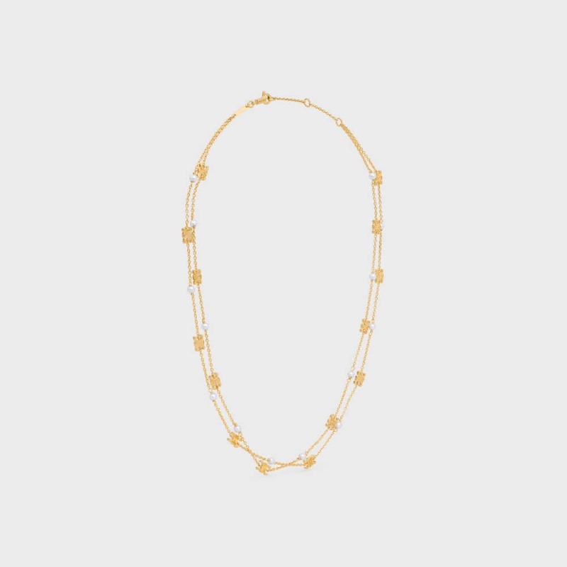 Nahrdelniky Celine Triomphe Pearl Double In Brass With Gold Finish And Resin Pearls Zlate Biele | CL-592241