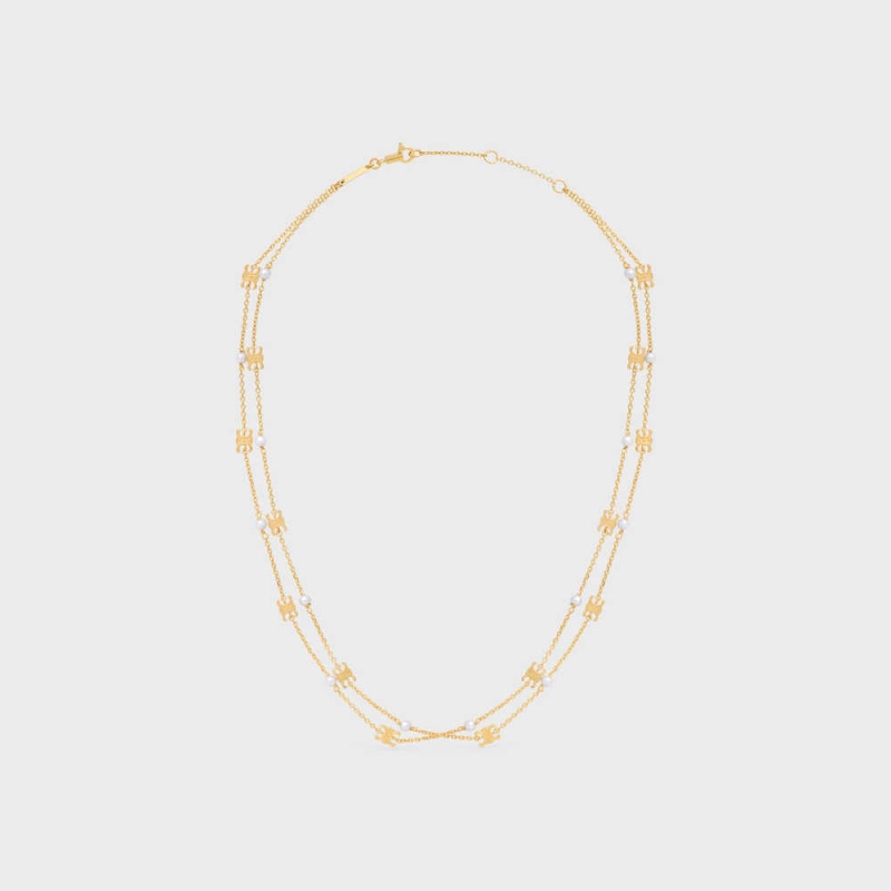 Nahrdelniky Celine Triomphe Pearl Double In Brass With Gold Finish And Resin Pearls Zlate Biele | CL-592241