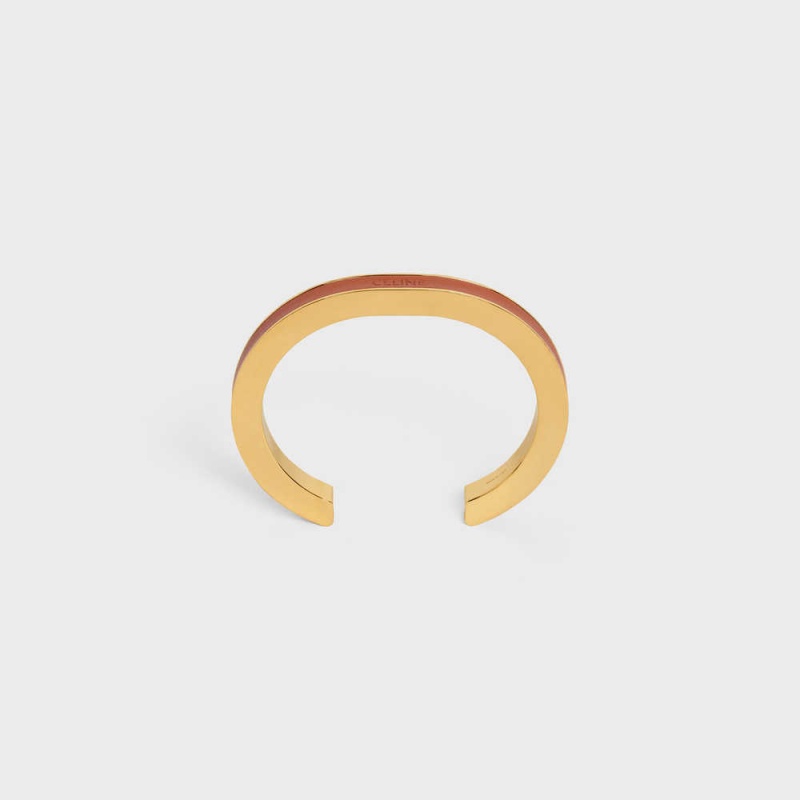 Naramky Celine Formes Simples Kozene Cuff In Brass With Gold Finish And Calfskin Zlate Hnede | CL-592214