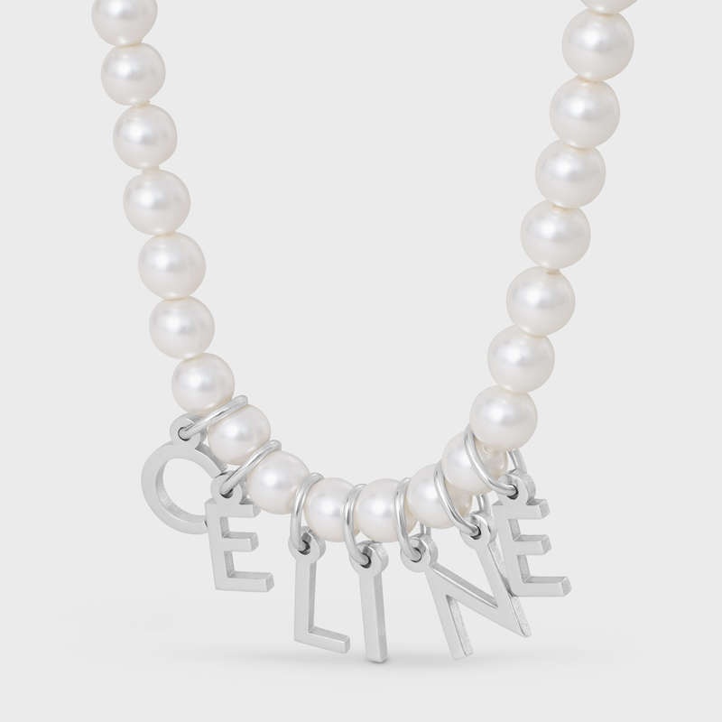 Naramky Celine Monochroms In Glass Pearls And Brass With Rhodium Finish Biele Strieborne | CL-591656