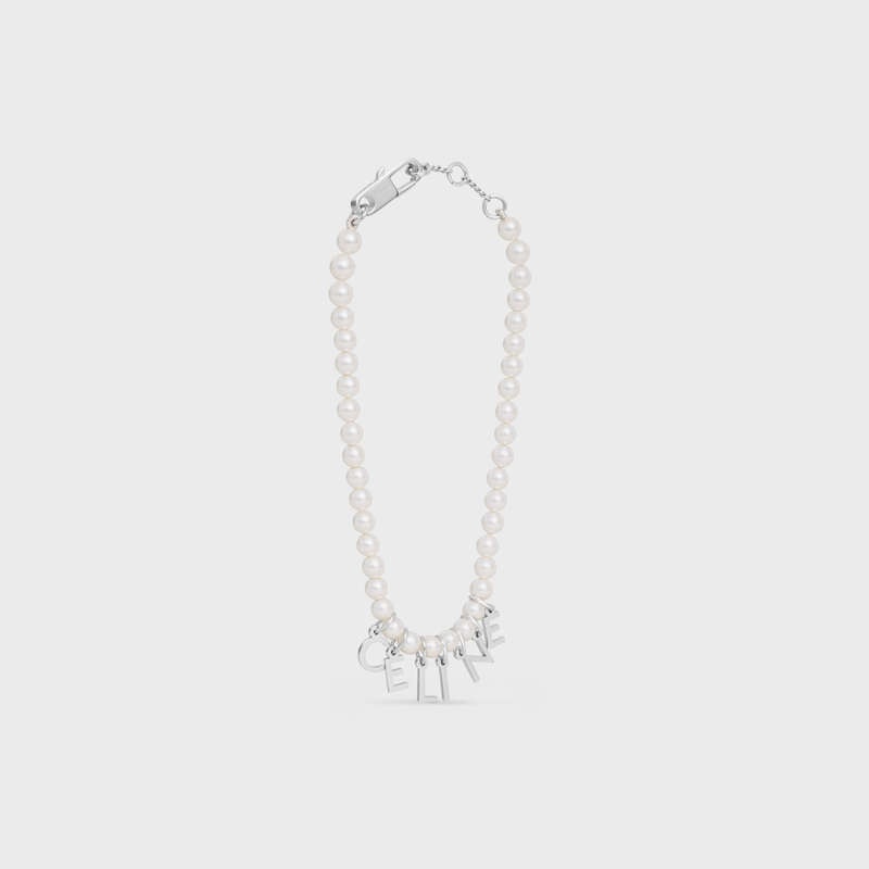 Naramky Celine Monochroms In Glass Pearls And Brass With Rhodium Finish Biele Strieborne | CL-591656