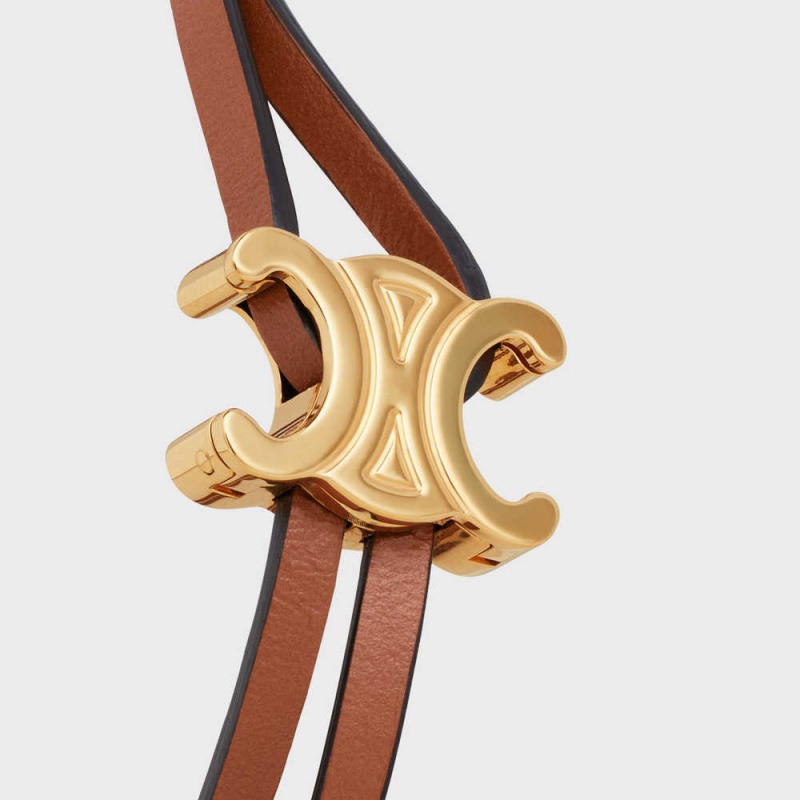 Naramky Celine Triomphe Clasp In Brass With Gold Finish And Tan Smooth Calfskin Zlate Hnede | CL-592205