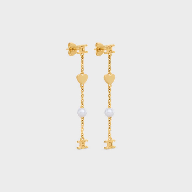 Nausnice Celine CœUr Charms In Brass With Gold Finish And Resin Pearl Zlate Biele | CL-592297