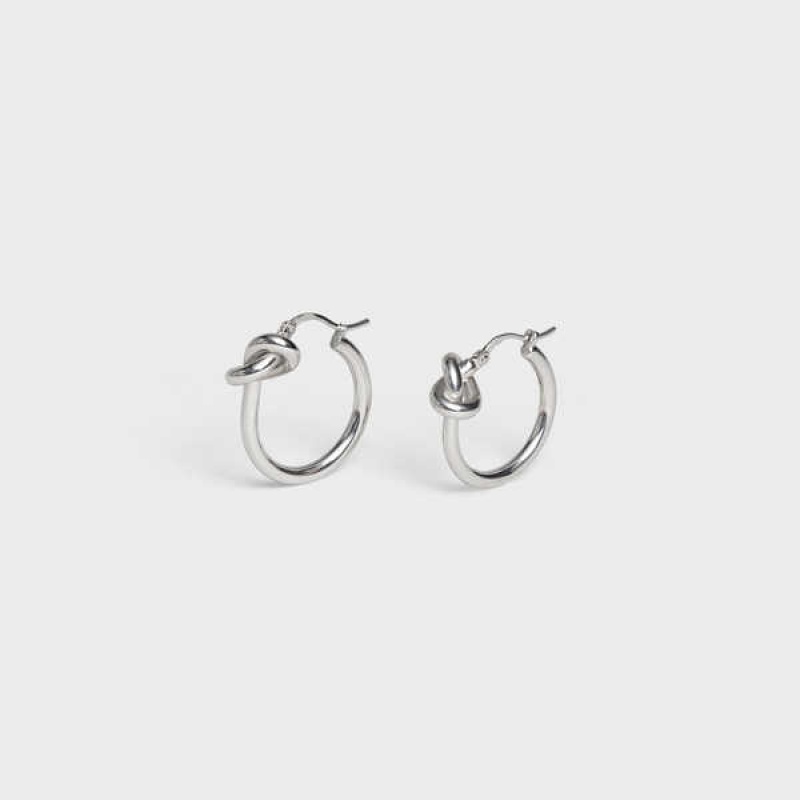 Nausnice Celine Knot Small Hoops In Brass With Rhodium Finish Strieborne | CL-592312