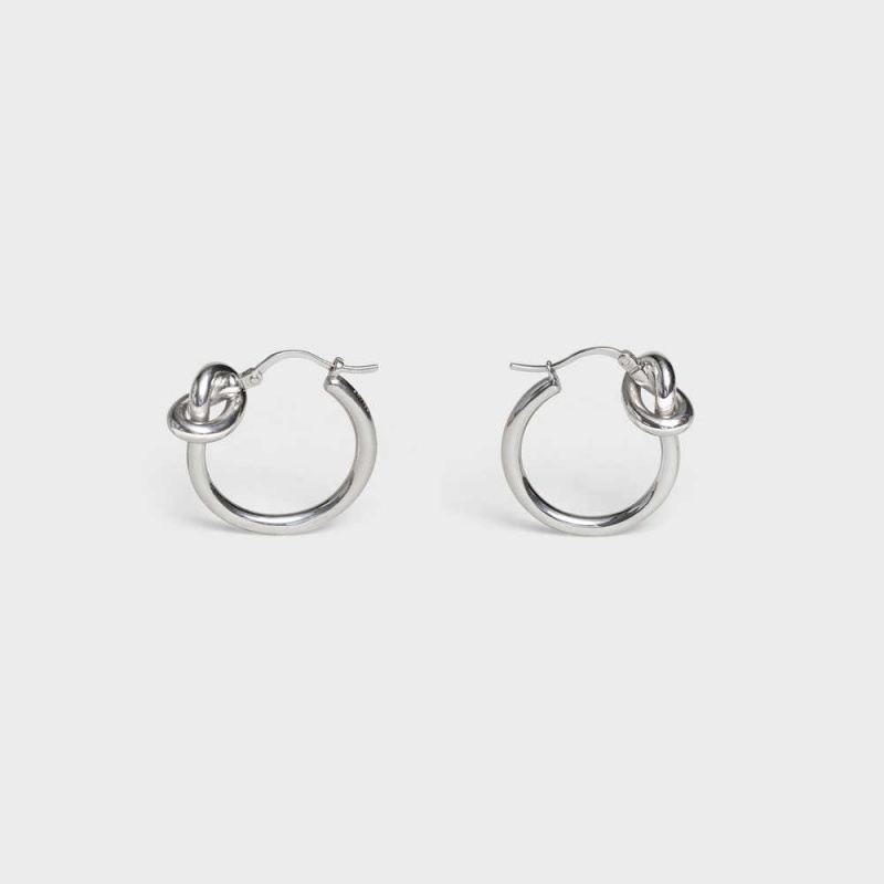 Nausnice Celine Knot Small Hoops In Brass With Rhodium Finish Strieborne | CL-592312