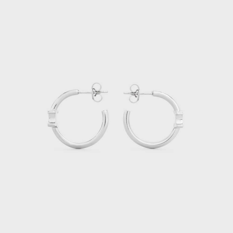 Nausnice Celine Triomphe Asymmetric Hoops In Brass With Rhodium Finish Strieborne | CL-592296