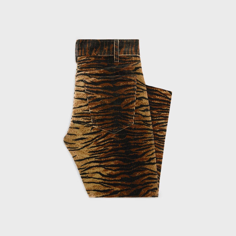 Nohavice Celine Dylan Flared Jeans In Tiger-print Corduroy Modre Svetlomodrá | CL-592045