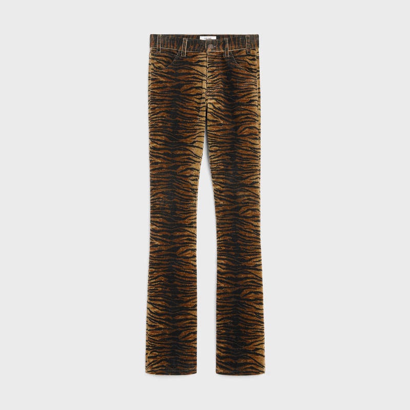 Nohavice Celine Dylan Flared Jeans In Tiger-print Corduroy Modre Svetlomodrá | CL-592045