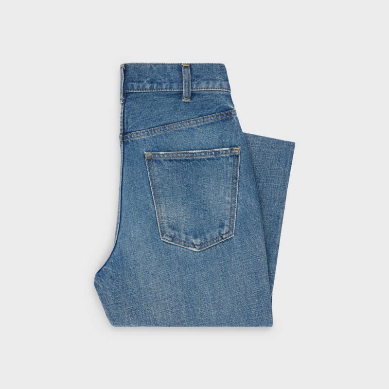 Nohavice Celine Dylan Flared Jeans With Signature In Union Wash Denim Modre Svetlomodrá | CL-592717