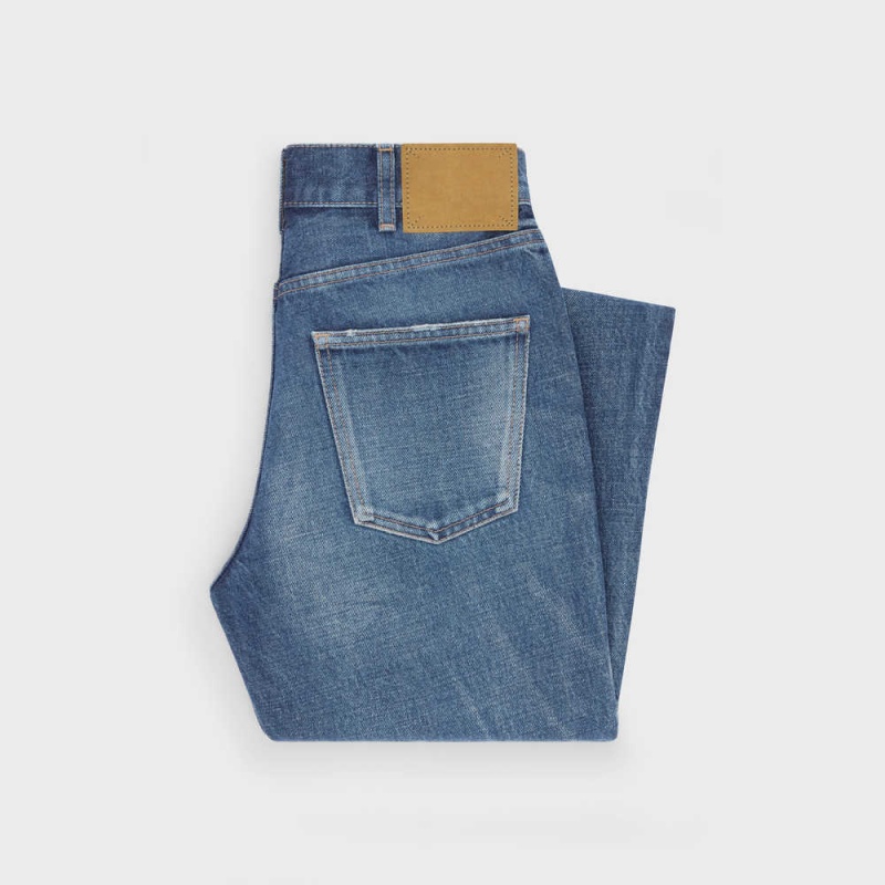 Nohavice Celine Slim Jeans In Dark Union Wash Denim Tmavo Modre Svetlomodrá | CL-592726