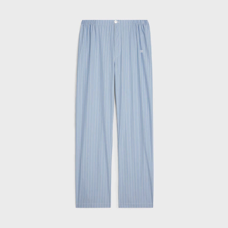 Nohavice Celine Triomphe Pajama In Pruhované Poplin Modre | CL-592065