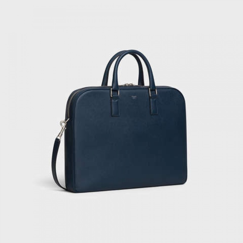 Obchodné Tašky Celine Medium Briefcase In Grained Calfskin Námornícka Modrá Modre | CL-591828