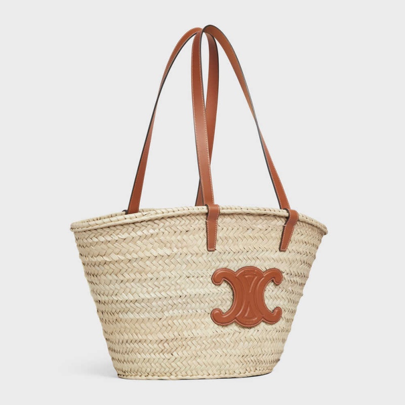 Panier Celine Medium Triomphe Klasické In Palm Leaves And Calfskin Hnede | CL-593069