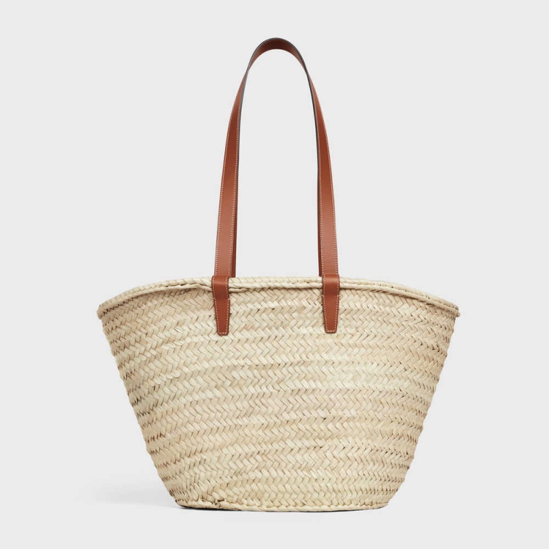 Panier Celine Medium Triomphe Klasické In Palm Leaves And Calfskin Hnede | CL-593069