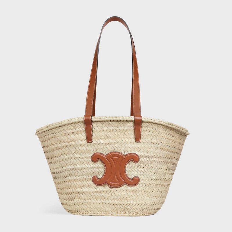 Panier Celine Medium Triomphe Klasické In Palm Leaves And Calfskin Hnede | CL-593069