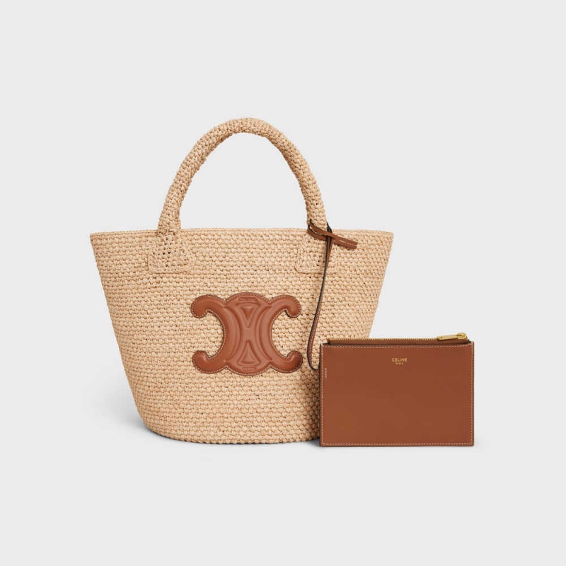 Panier Celine Supple Small Triomphe Klasické In Raffia And Calfskin Hnede | CL-593067