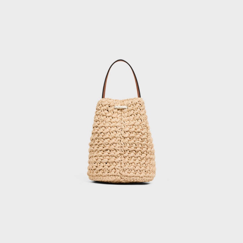 Panier Celine Teen Drawstring In Raffia And Calfskin Béžové Hnede | CL-593071