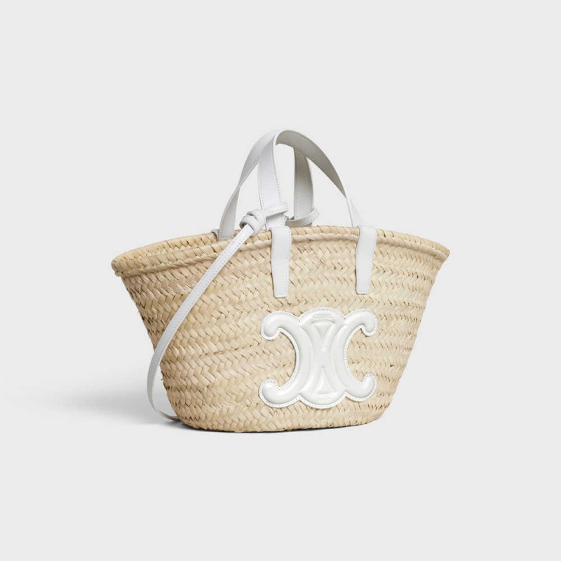 Panier Celine Teen Triomphe Klasické In Palm Leaves And Calfskin Biele | CL-593070