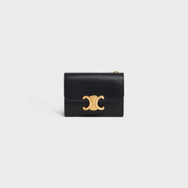 Penazenky Celine Compact With Coin Triomphe In Shiny Calfskin Čierne | CL-592979