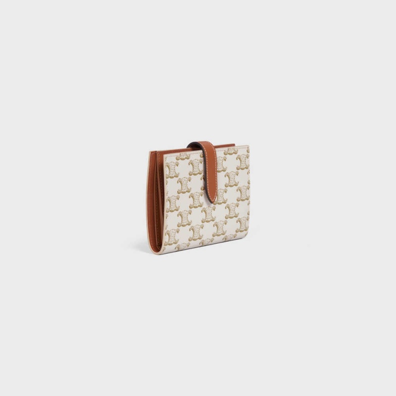 Penazenky Celine Medium Remienkove In Triomphe Platene And Lambskin Biele Hnede | CL-592993