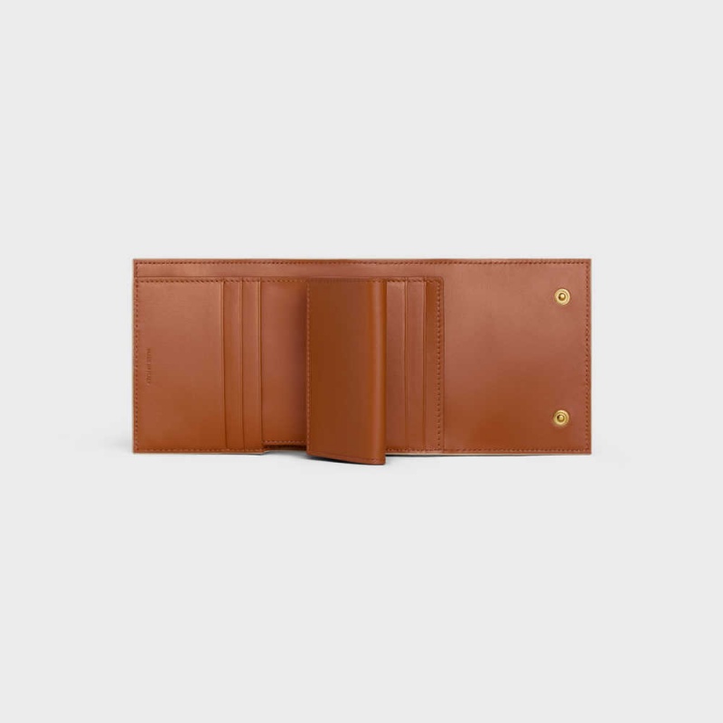 Penazenky Celine Small Trifold In Triomphe Platene And Lambskin Biele Hnede | CL-593005