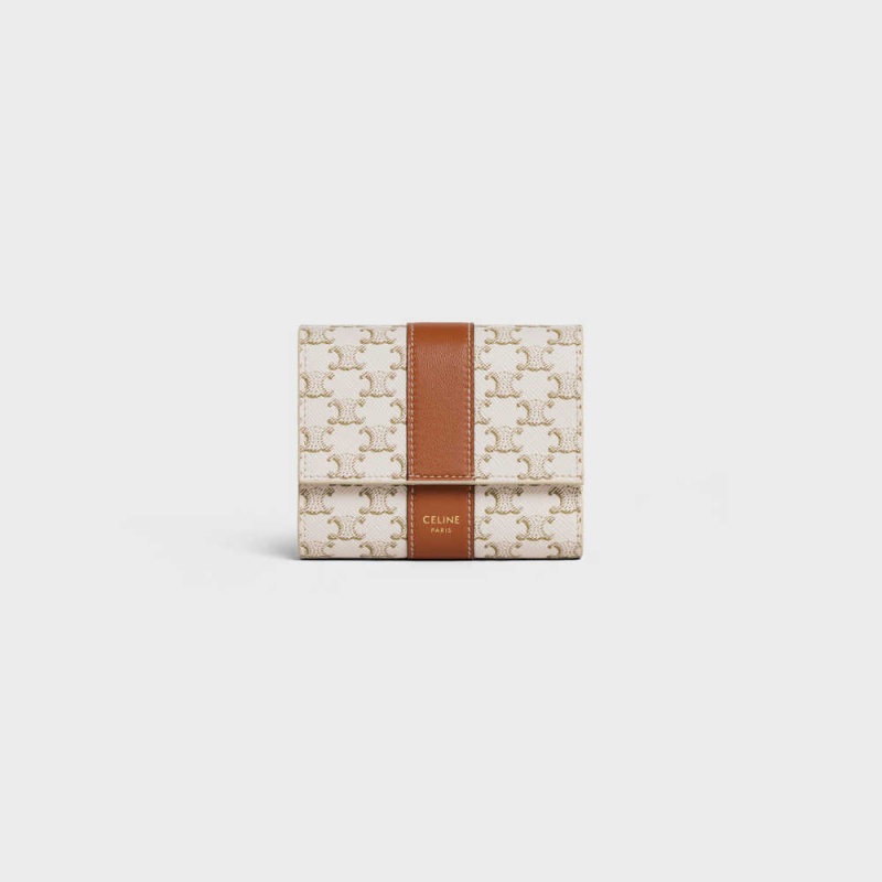 Penazenky Celine Small Trifold In Triomphe Platene And Lambskin Biele Hnede | CL-593005