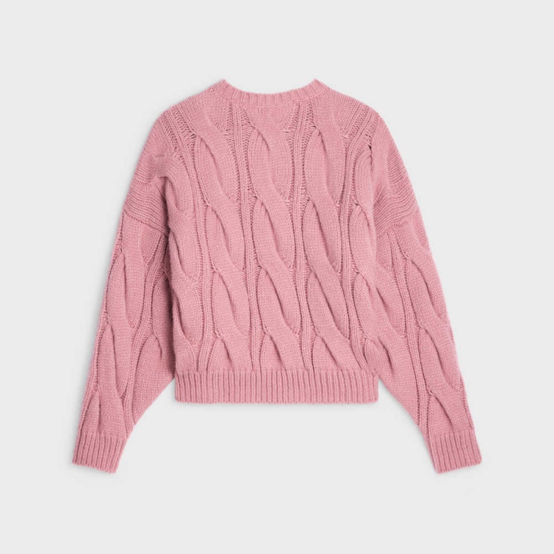 Pleteniny Celine Crew Neck In Cable-knit Cashmere And Silk Ruzove | CL-592707